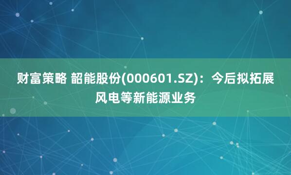 财富策略 韶能股份(000601.SZ)：今后拟拓展风电等新能源业务